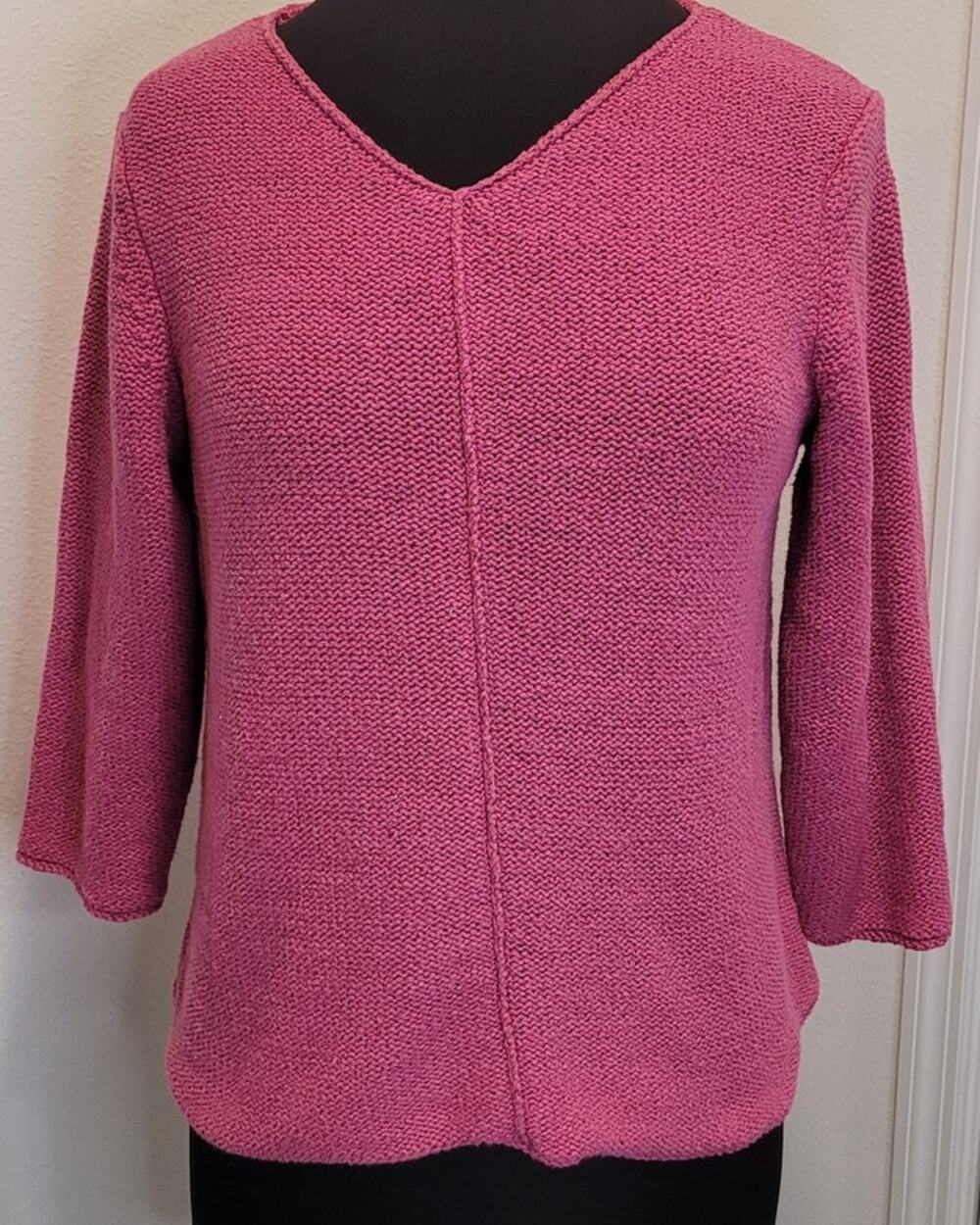 Eileen Fisher Chunky Knit V Neck Sweater Pink L Cozy Relaxed Luxe